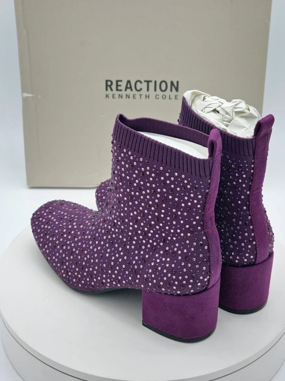 Reaction Kenneth Cole Rida Stretch Jewel Womens Purple Rhinestone Boots Size 7 W